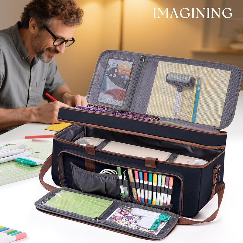 IMAGINING Carrying Case for Cricut Maker 3, Maker 4, Double-Layer Machine Bag with Cover for Cricut Explore 4, Explore 3, Explore Air 2, Storage Organizer for Cricut Accessories and Tools - Image 2